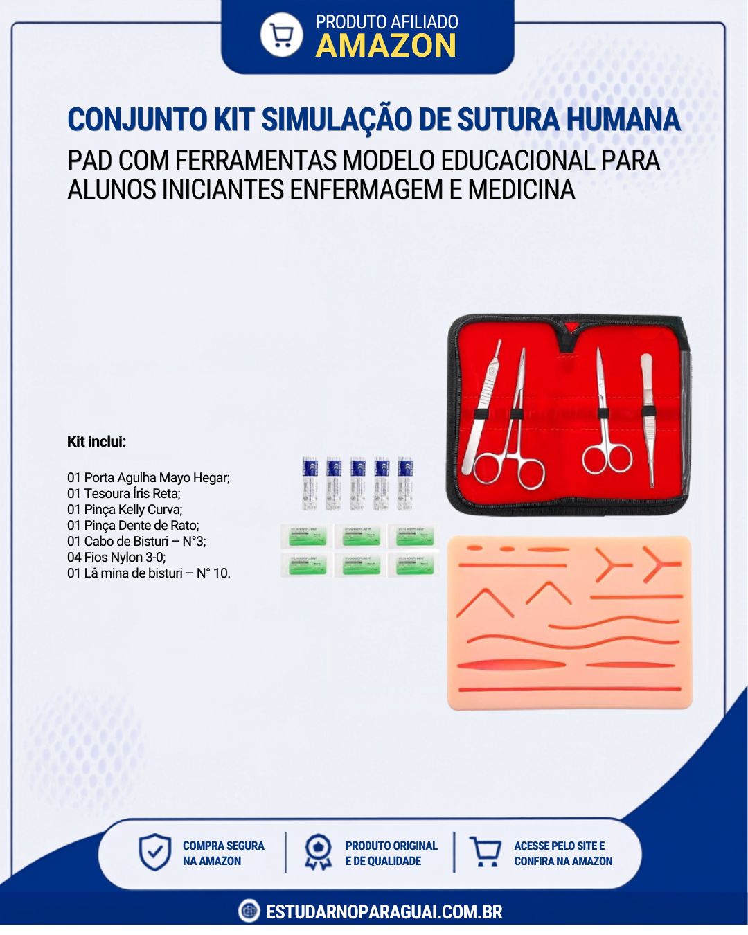 kit simulação suturação humana